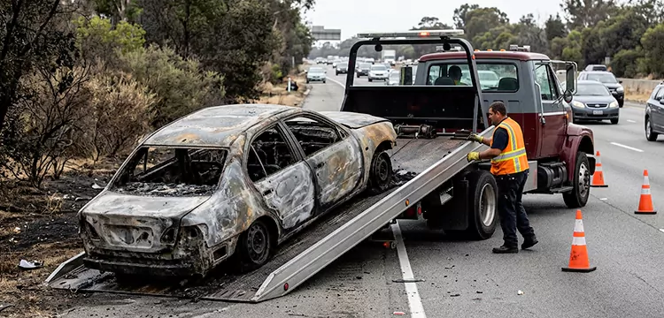 Fire-Damaged Wrecked Car Removal in Los Angeles